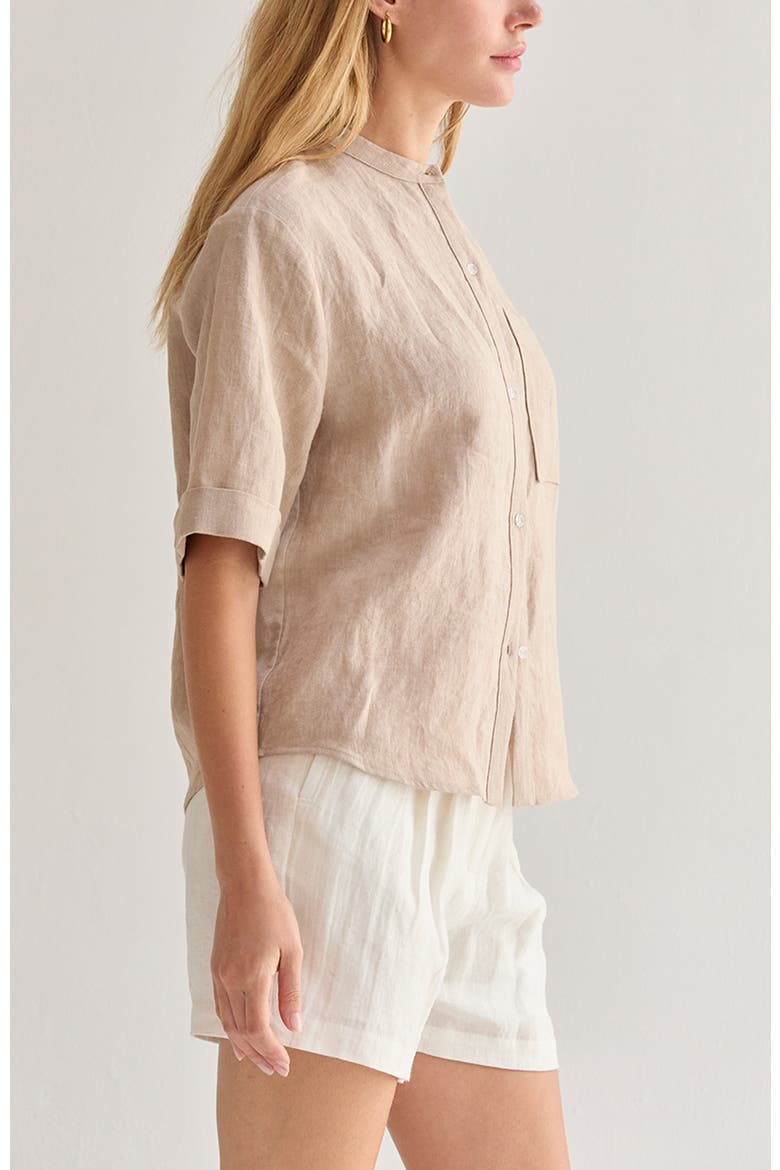 Mandarin Collar Button Up Linen Top, Alternate, color, Oatmeal