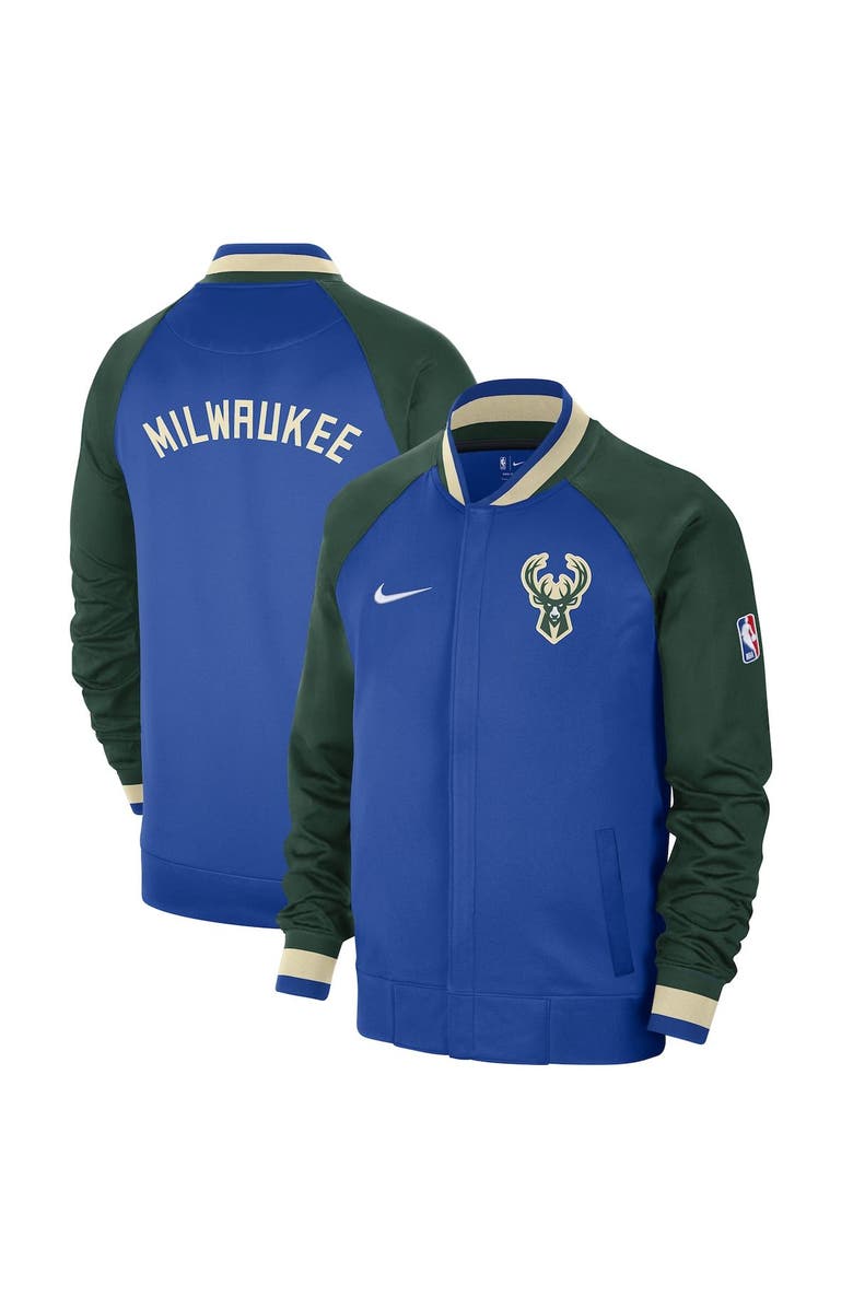 Nike Men's Nike Royal/Hunter Green Milwaukee Bucks 2022/23 City Edition Showtime Thermaflex Full-Zip Jacket, Main, color, 