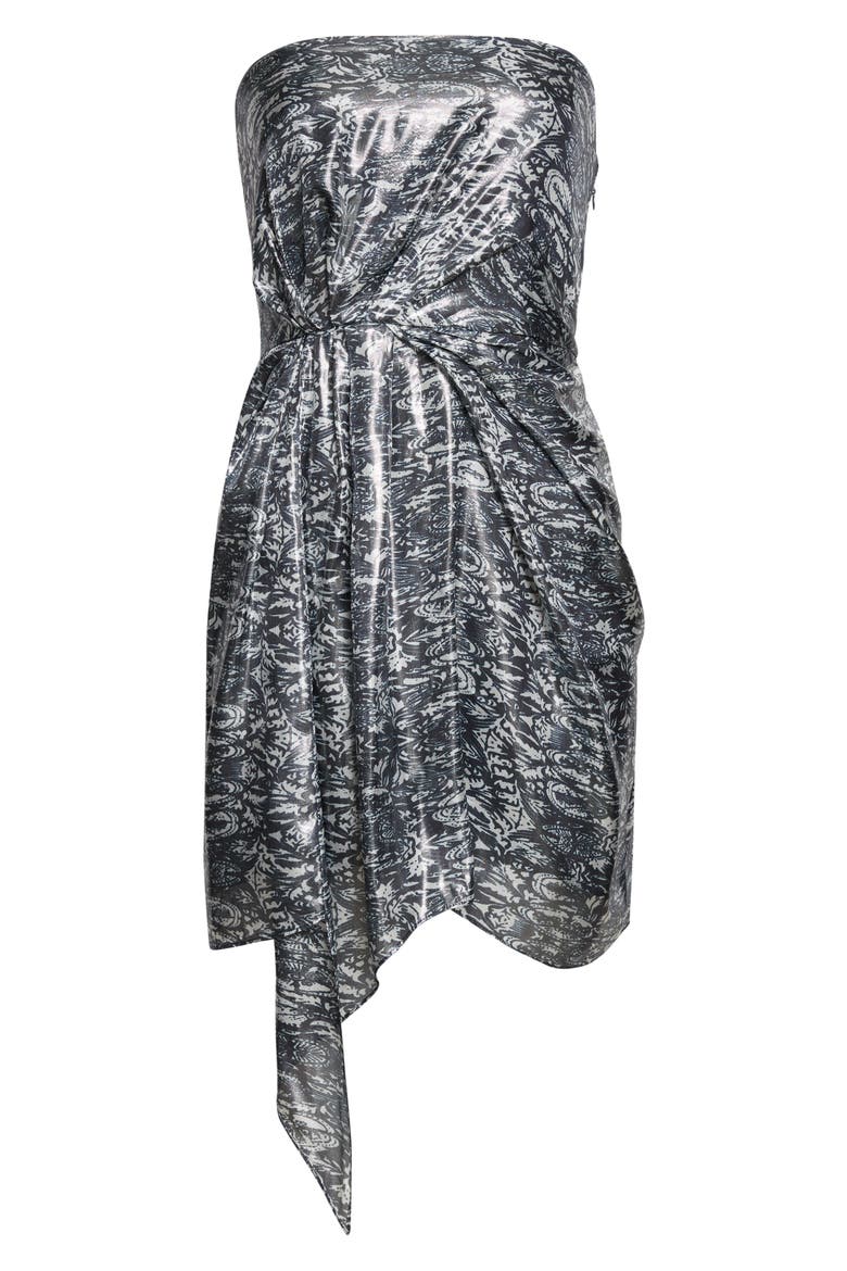 Rhonda Metallic Abstract Print Strapless Silk Cocktail Dress, Alternate, color, NAVY LUREX