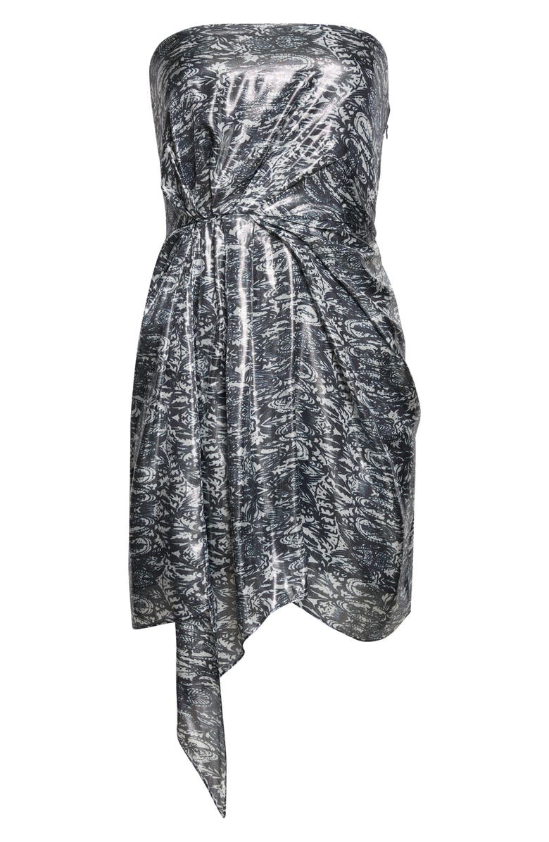 Ramy Brook Rhonda Metallic Abstract Print Strapless Silk Cocktail Dress, Alternate, color, Navy Lurex