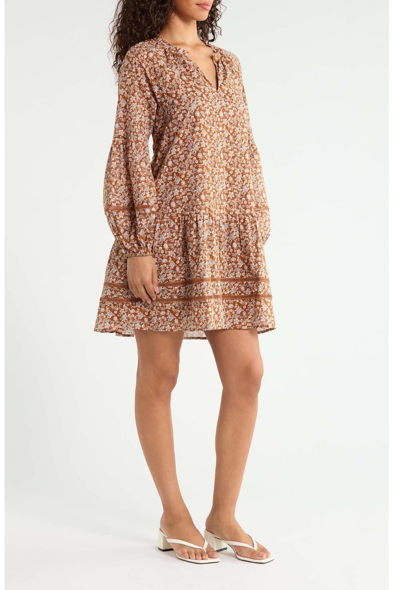 Ramsey Ditsy Floral Print Long Sleeve Minidress, Alternate, color, BROWN MULTI