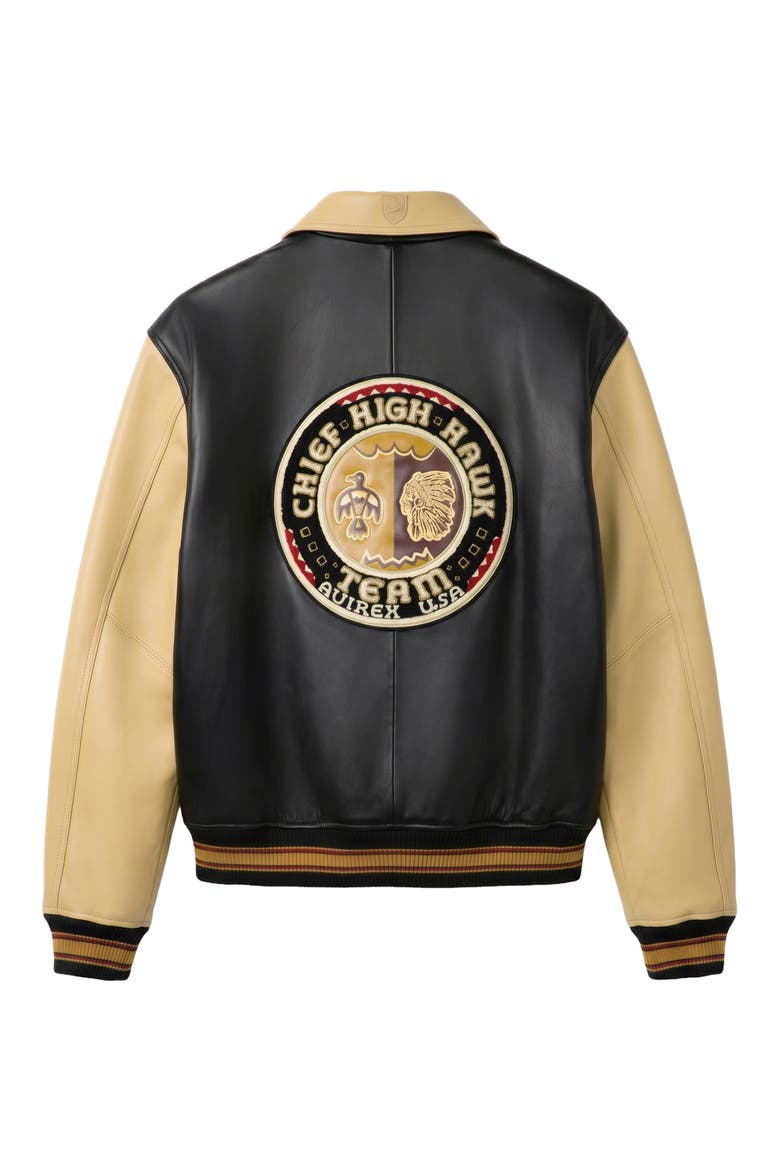 Chief High Hawk Leather Varsity Jacket, Alternate, color, BLACK