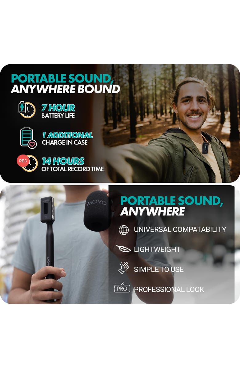 MOVO WMX-2-L-Duo Dual Wireless Lavalier Microphone for iPhone/Lightning Devices with WMX-HM Handheld Adapter, Alternate, color, Black