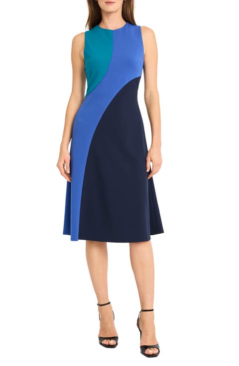Colorblock Sleeveless Fit & Flare Midi Dress