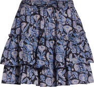 Ulla Johnson Arlin Paisley Floral Tiered Ruffle Cotton Blend Miniskirt