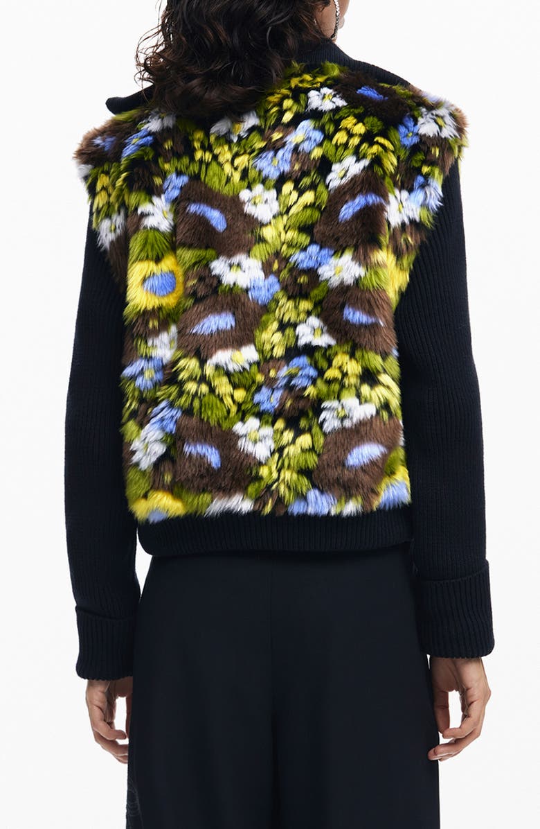 Desigual Lyon Faux Fur Mixed Media Knit Jacket, Alternate, color, 