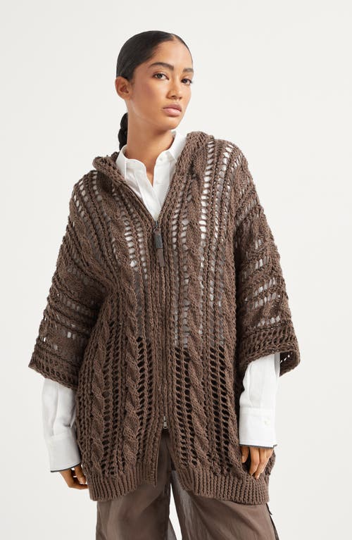 Brunello Cucinelli Jute-blend Hooded Cardigan In Chocolate