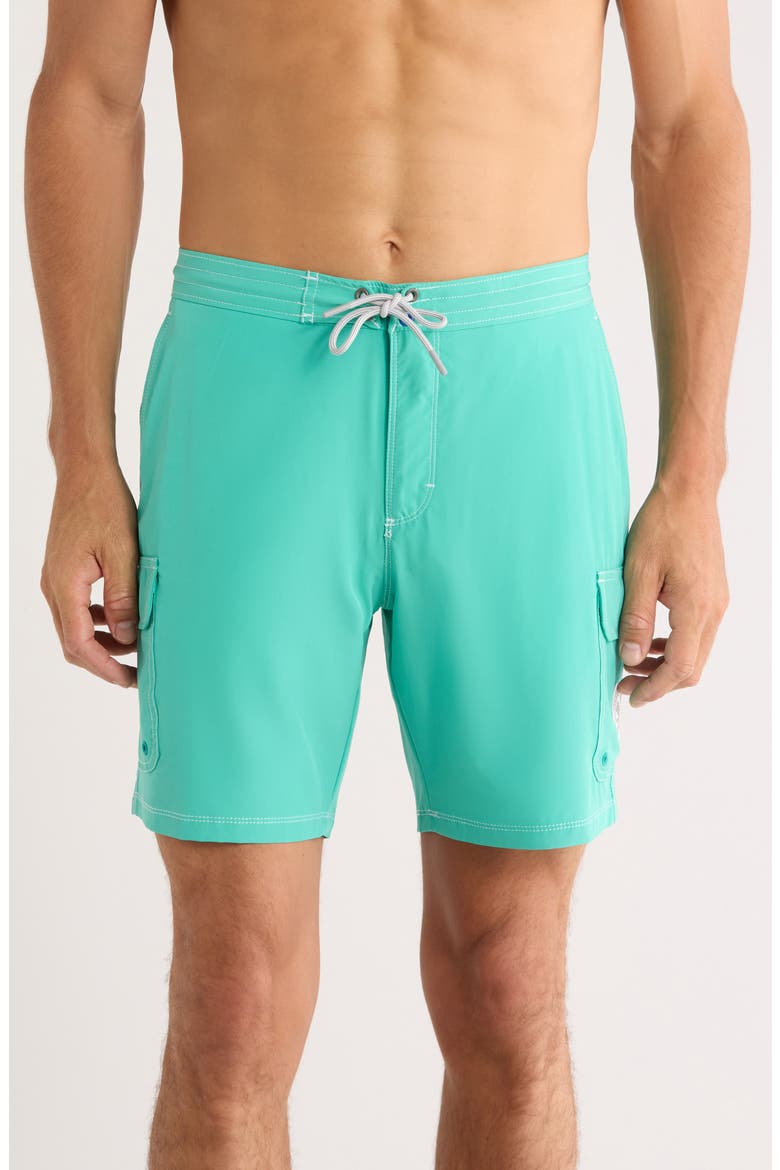 Baja Bay Swim Trunks, Main, color, ATLANTIS TEAL