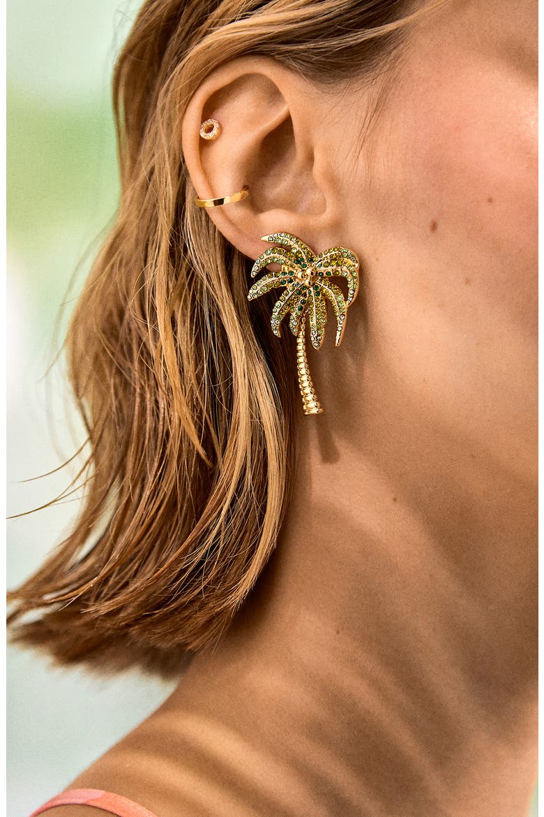 Talk to the Palm Pavé Statement Earrings, Alternate, color, GREEN