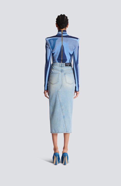 Balmain Midi Denim Skirt With Slit