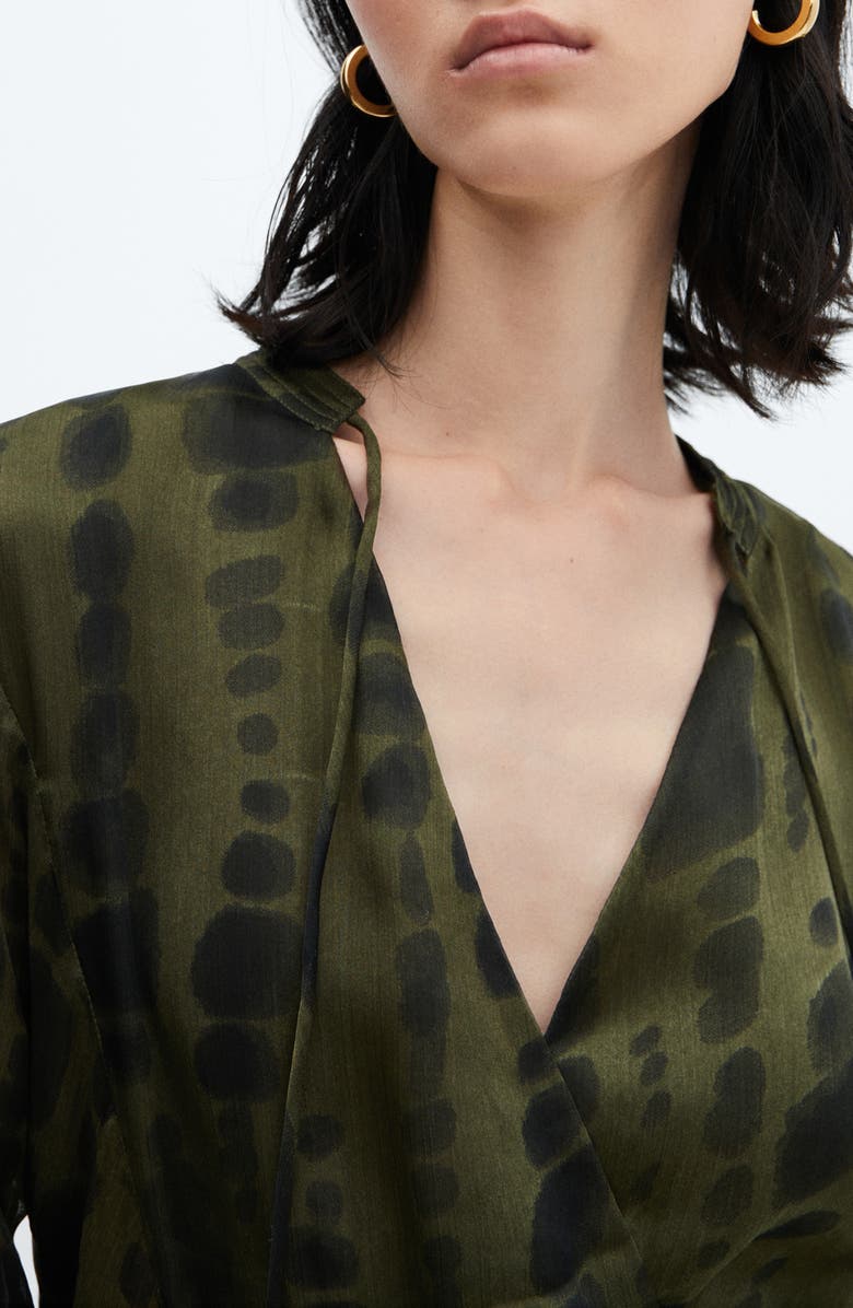 MANGO Tie Dye Long Sleeve Satin Dress, Alternate, color, Khaki Green