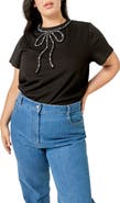 English Factory Pearl-Embellished Bow T-Shirt