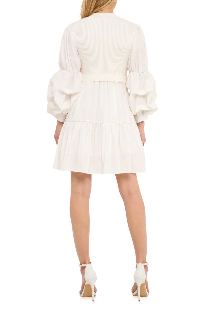 Mixed Media Long Sleeve Tiered Dress, Alternate, color, IVORYWHITE