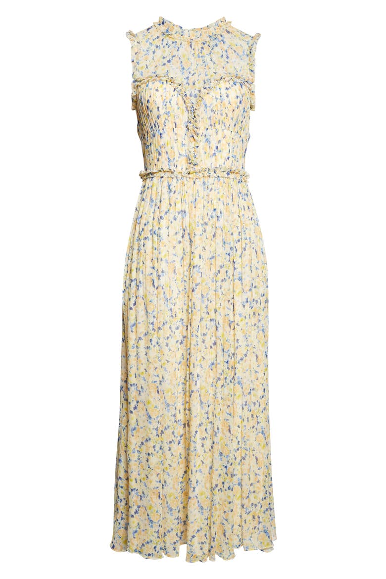 Kasia Floral Silk Midi Dress, Alternate, color, DAFFODIL