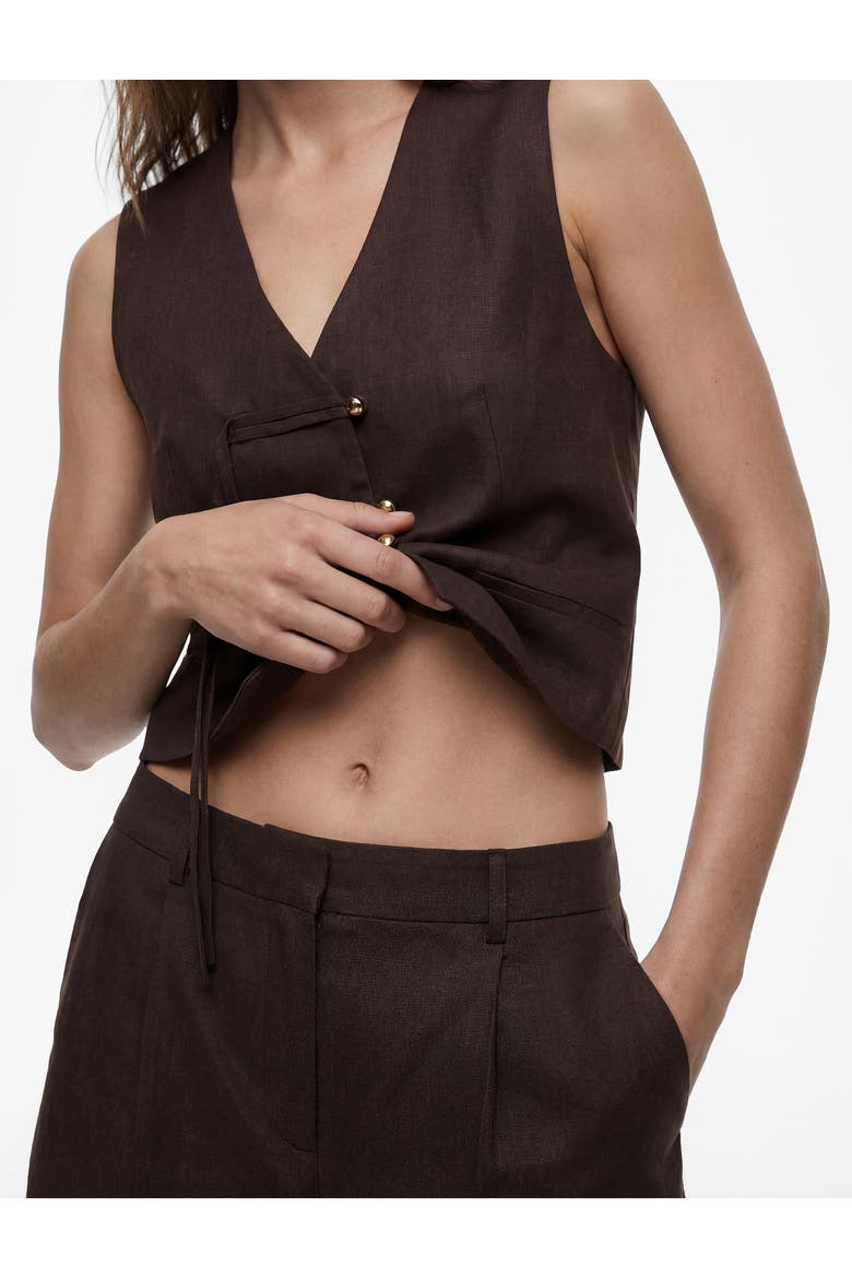 Structured Linen Blend Tailored Shorts with Pleat, Alternate, color, BROWN