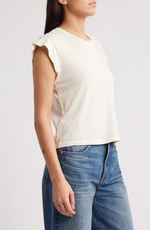 The Great . The Peak Shoulder Cotton Top In Washed White
