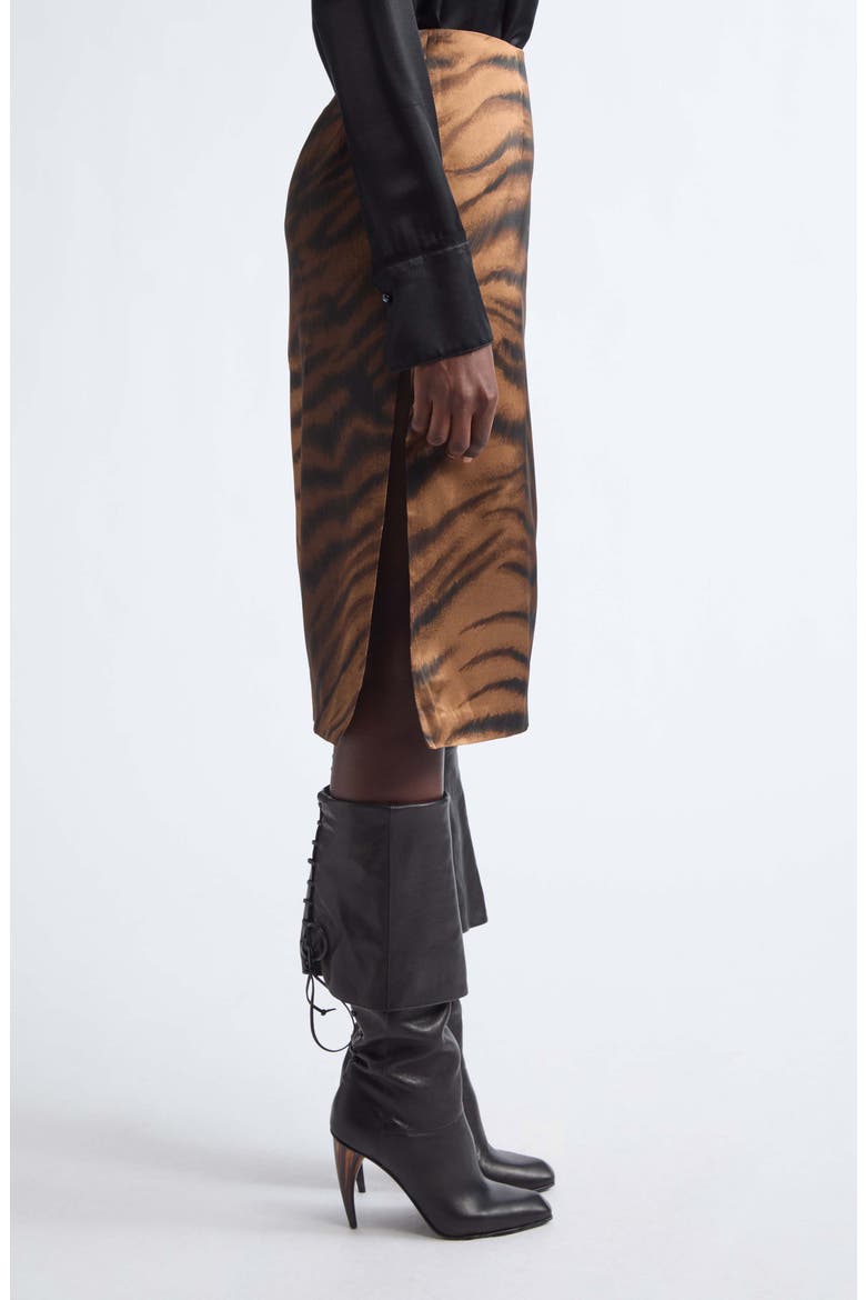 Chudeir Tiger Print Silk Satin Pencil Skirt, Alternate, color, TIGER