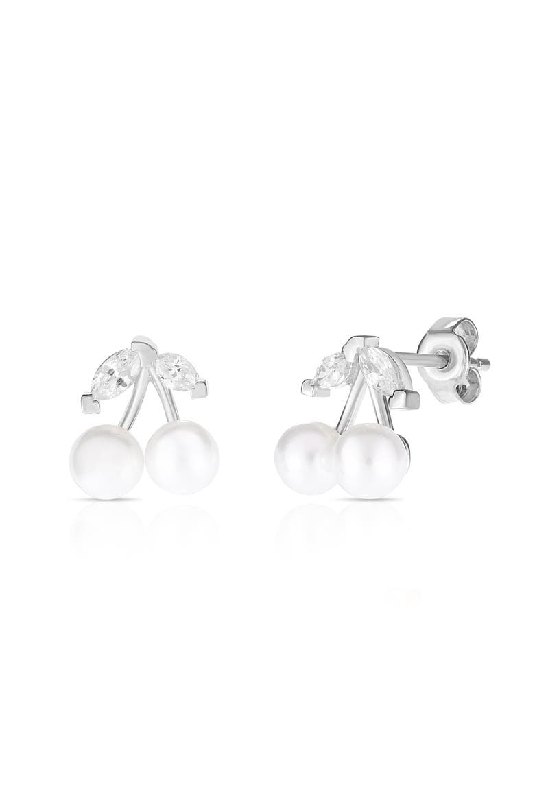 Freshwater Pearl & Cubic Zirconia Cherry Stud Earrings, Main, color, SILVER