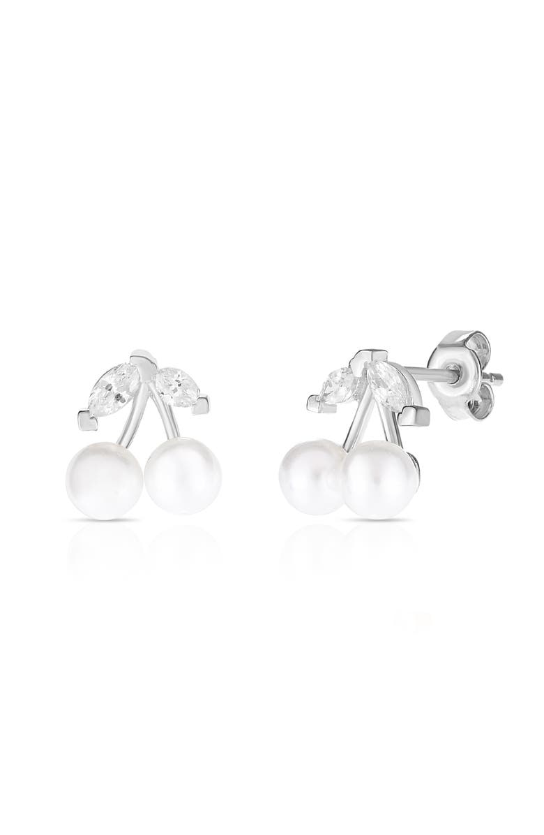 SPHERA MILANO Freshwater Pearl & Cubic Zirconia Cherry Stud Earrings, Main, color, Silver