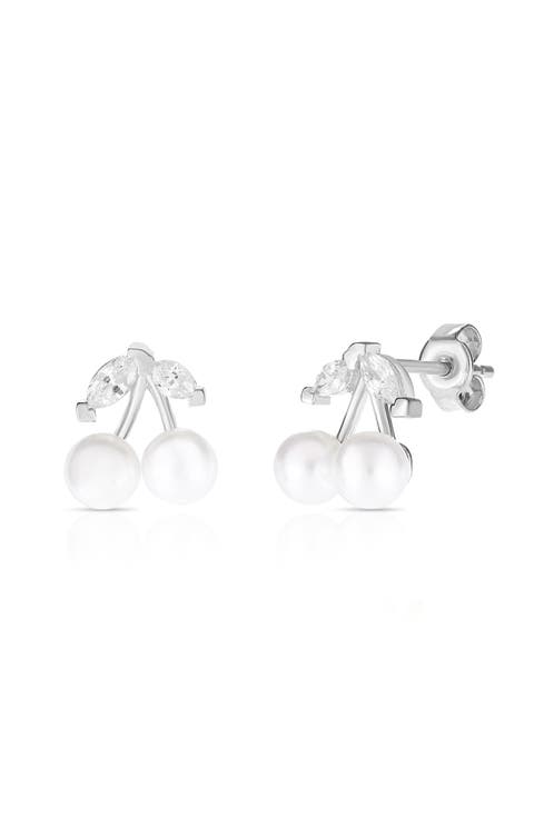 Freshwater Pearl & Cubic Zirconia Cherry Stud Earrings