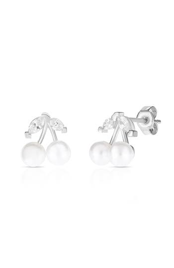 Sphera Milano Freshwater Pearl & Cubic Zirconia Cherry Stud Earrings In Silver