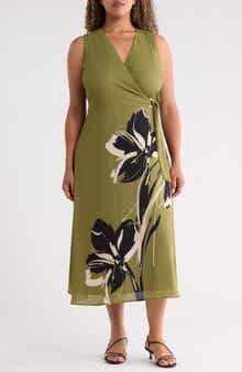 Floral Faux Wrap Midi Dress