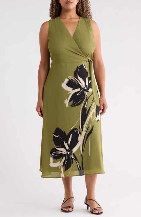 Floral Faux Wrap Midi Dress