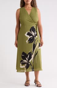 Anne Klein Floral Faux Wrap Midi Dress