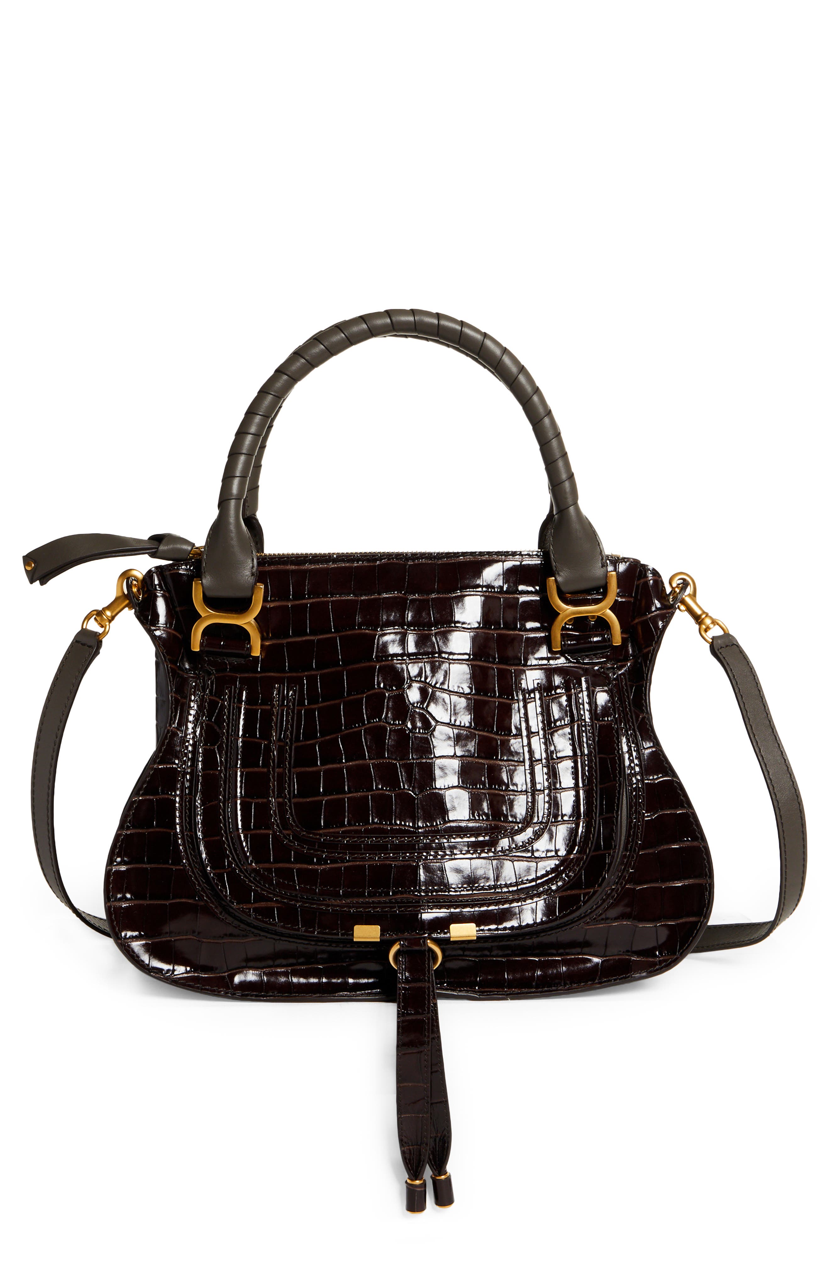 Chloé Medium Marcie Croc-Embossed Leather Top Handle Bag, Main, color, 