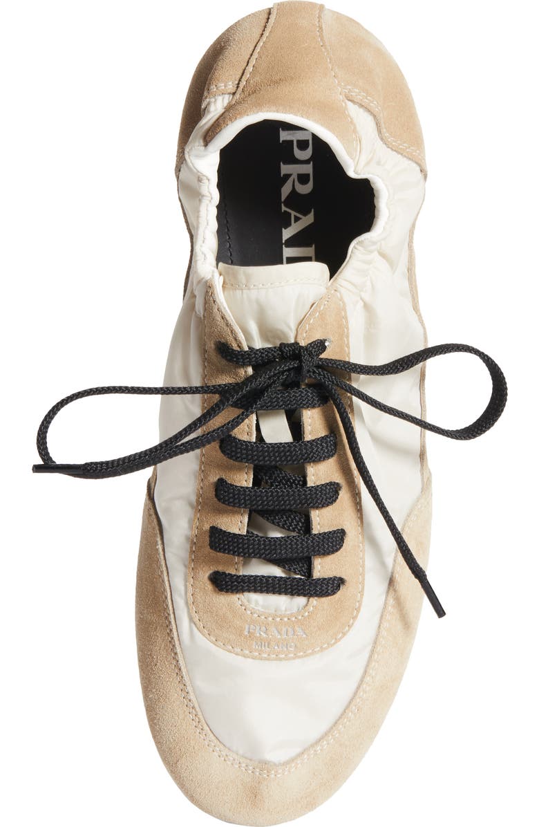 Prada Collapse Mixed Media Low Top Sneaker, Alternate, color, Beige
