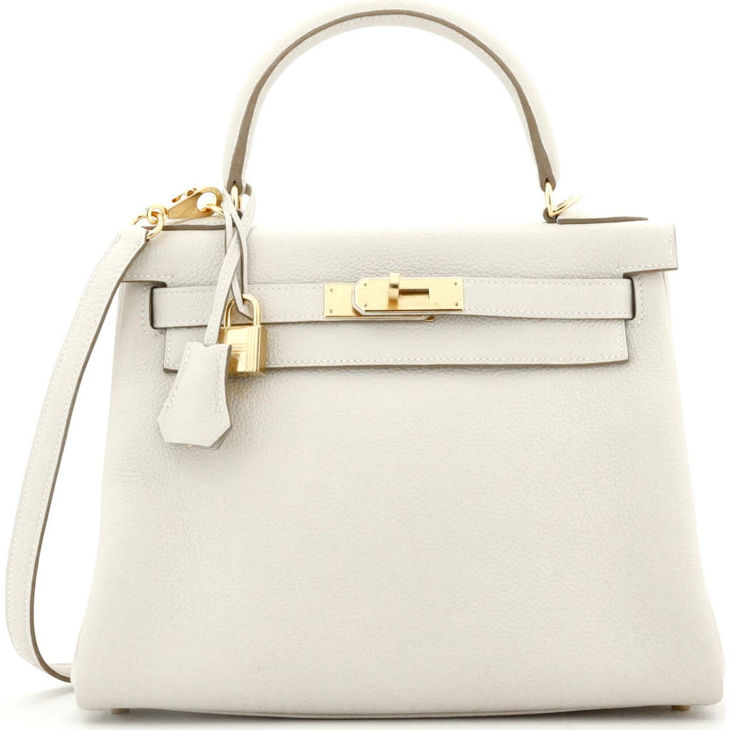 Pre-owned Hermes Hermes Kelly Handbag Light Togo With Gold Hardware 28 In White