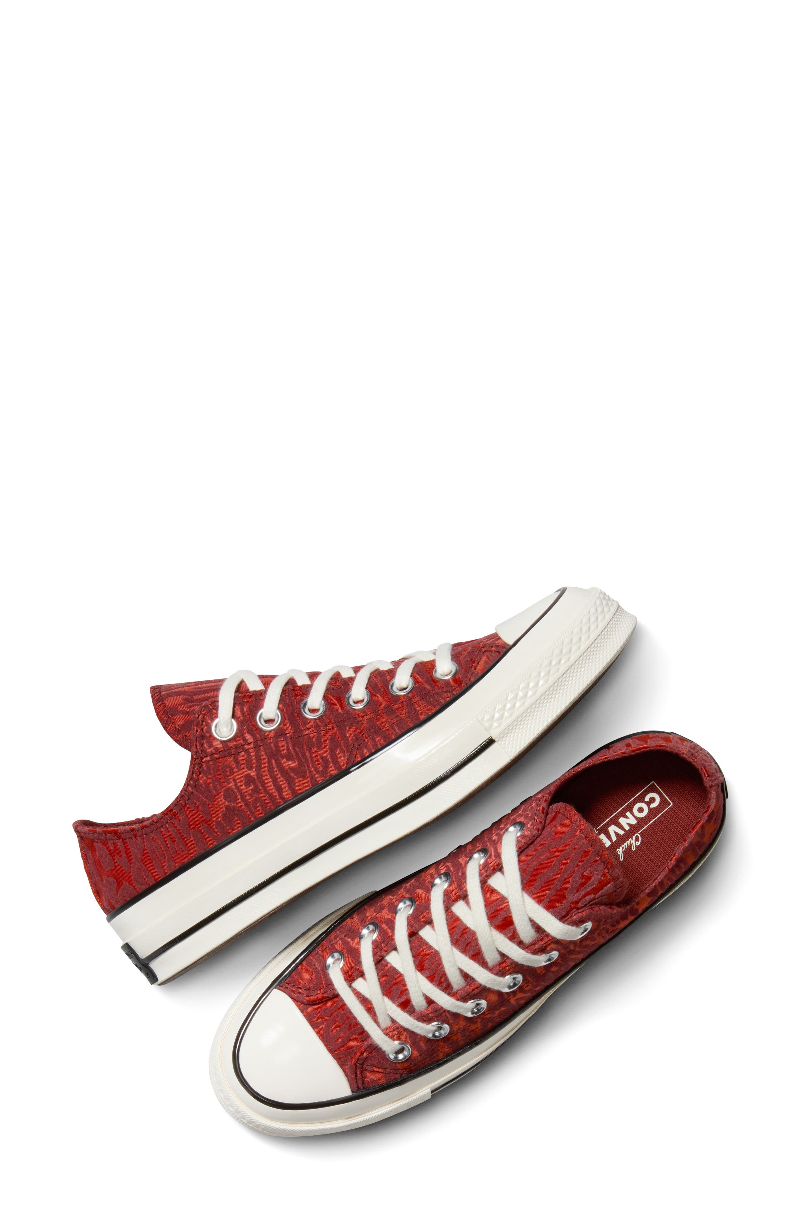 Converse Gender Inclusive Chuck 70 Leopard Flocked Satin Low Top Sneaker, Alternate, color, Rottin Apple/ By The Campfire