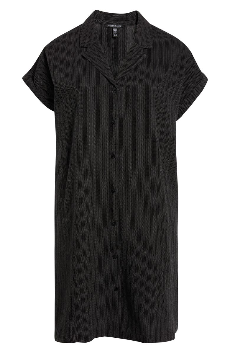 Eileen Fisher Notch Collar Organic Cotton Blend Shirtdress, Alternate, color, Black