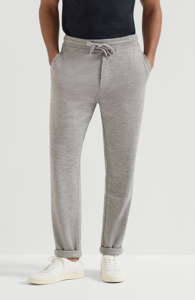 Brunello Cucinelli Cashmere and silk French terry trousers, Main, color, Grey