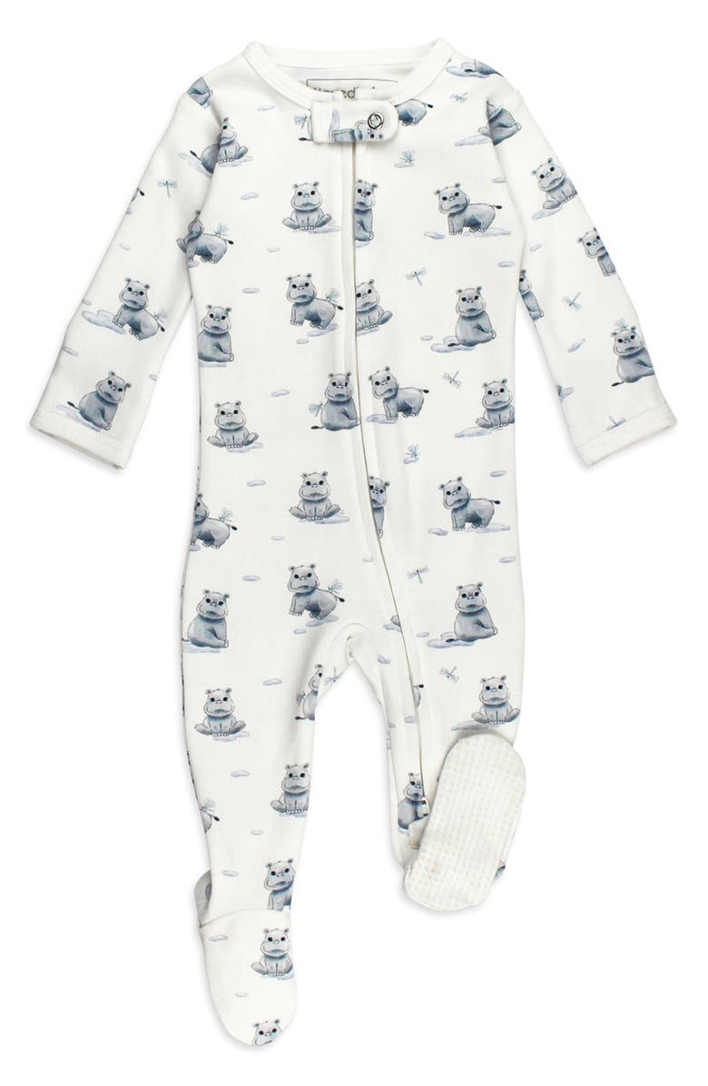 L'ovedbaby Hippo Print Fitted One-Piece Organic Cotton Footie Pajamas, Main, color, Baby Hippo