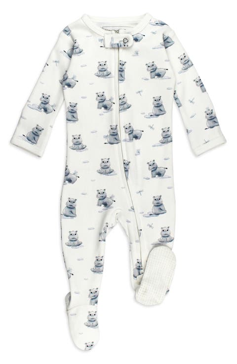 Hippo Print Fitted One-Piece Organic Cotton Footie Pajamas (Baby)