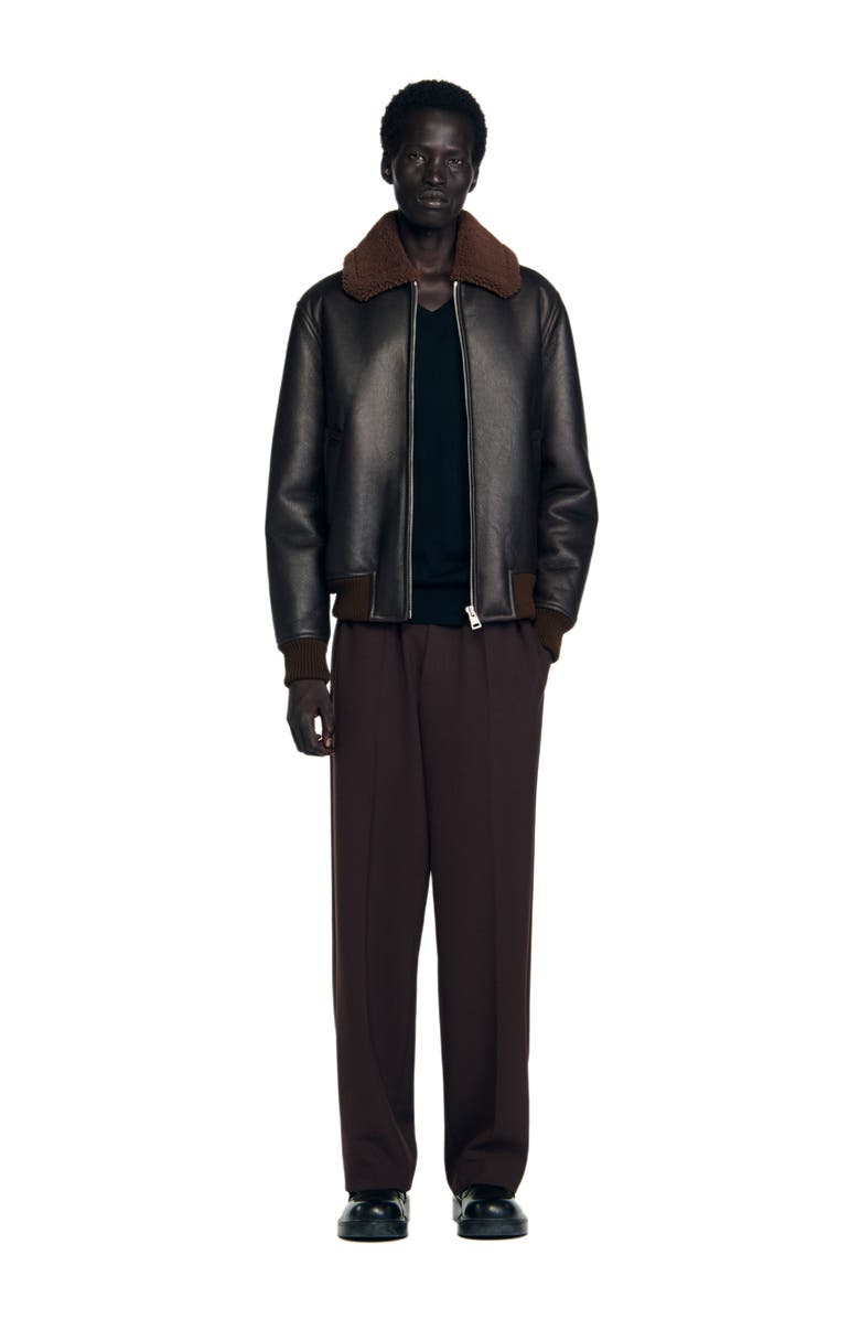 SANDRO Reversed leather jacket, Alternate, color, Chocolate