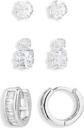 NORDSTROM RACK 3-Pack CZ Stud & Huggie Earrings Set