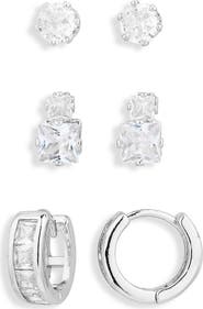 NORDSTROM RACK 3-Pack CZ Stud & Huggie Earrings Set