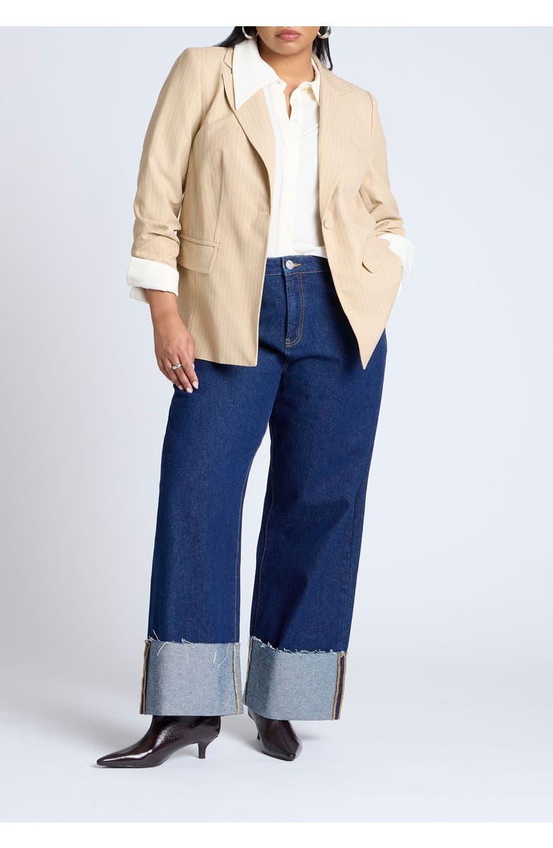 ELOQUII Pinstripe Blazer, Alternate, color, Tan White Stripe