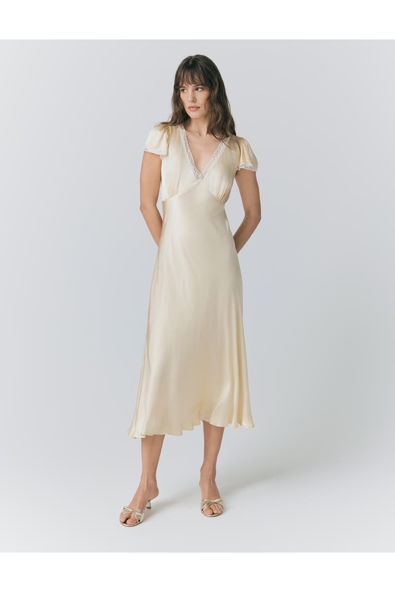 Lillie Lace Trim Satin Dress, Main, color, Buttermilk
