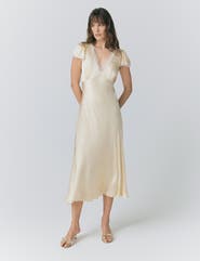 Ghost London Lillie Lace Trim Satin Dress