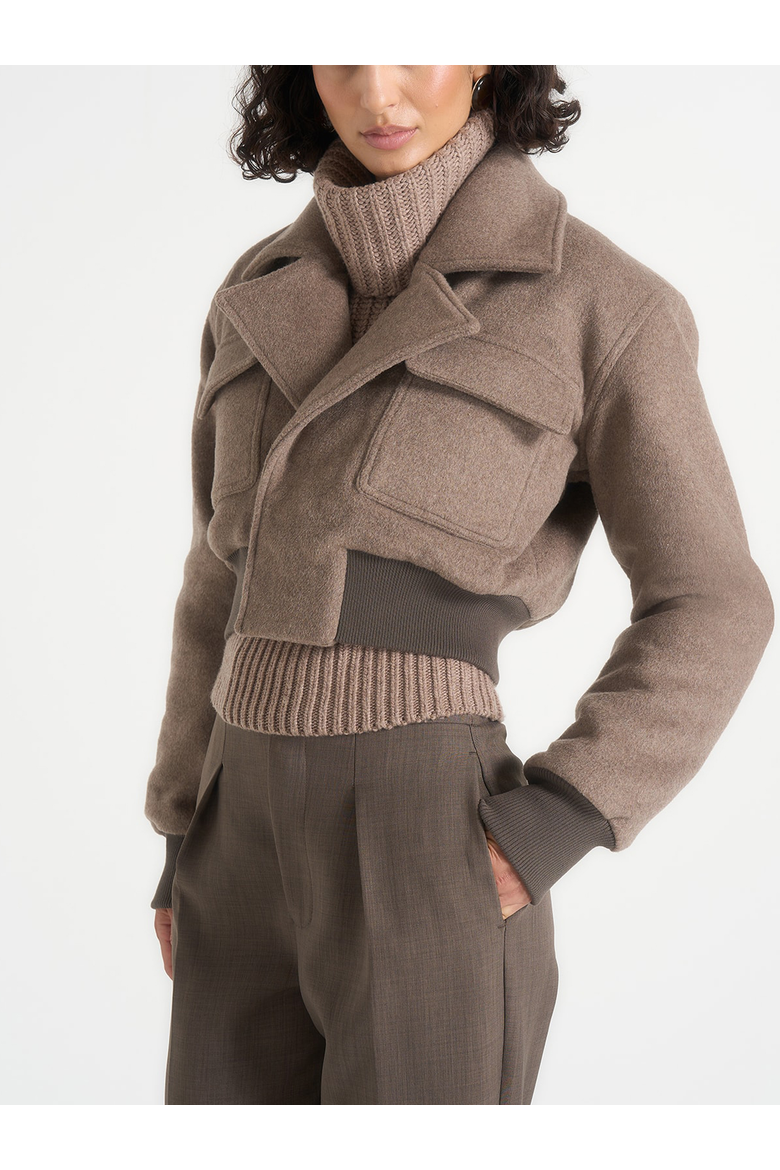 Cosette Wool Lapel Bomber Jacket, Alternate, color, Taupe