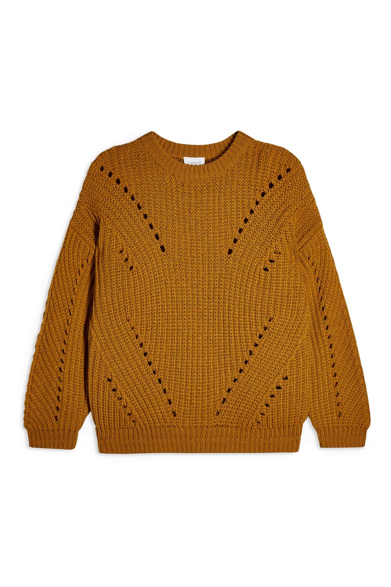 Chunky Pointelle Sweater, Alternate, color, BROWN