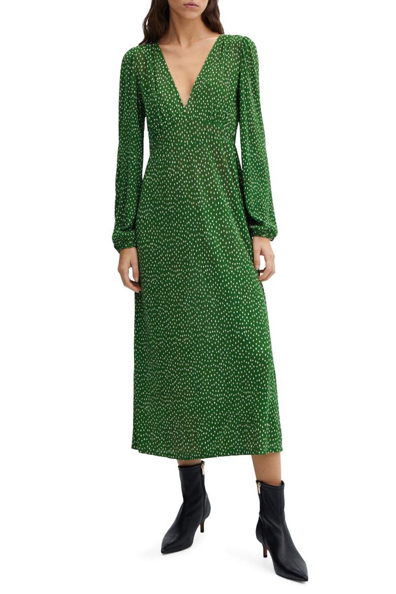 Polka Dot Long Sleeve Midi Dress, Main, color, GREEN