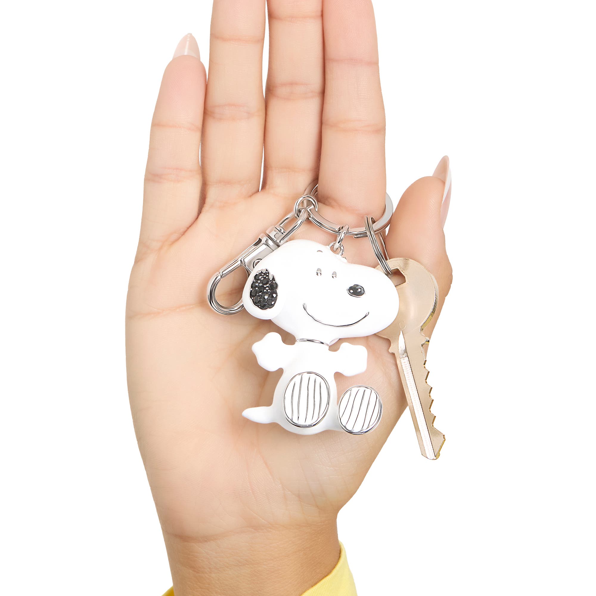 PEANUTS Snoopy Keychain, Silver-Tone Enamel Bag Charm, Alternate, color, White, Silver Tone