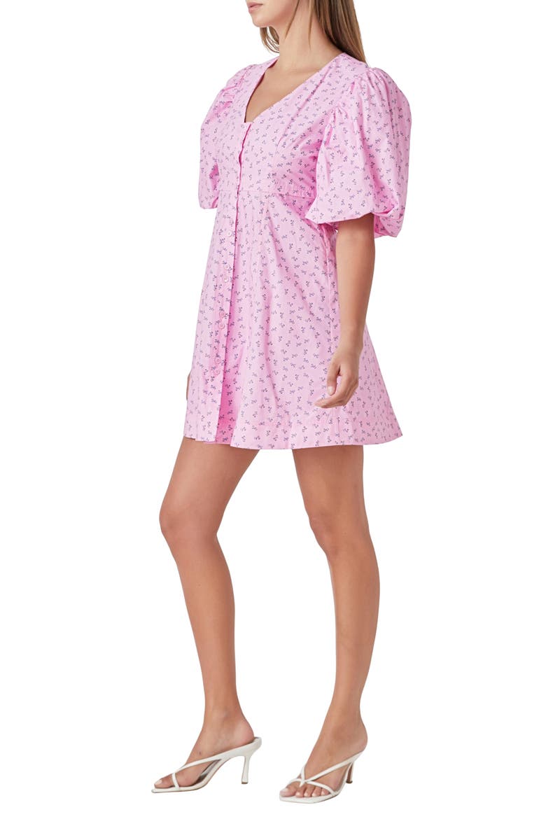 Floral Puff Sleeve Minidress, Alternate, color, LILAC
