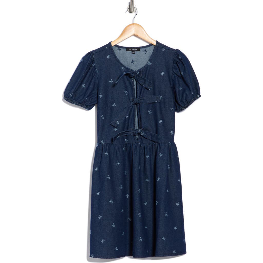 Blu Pepper Bow Print Minidress In Blue
