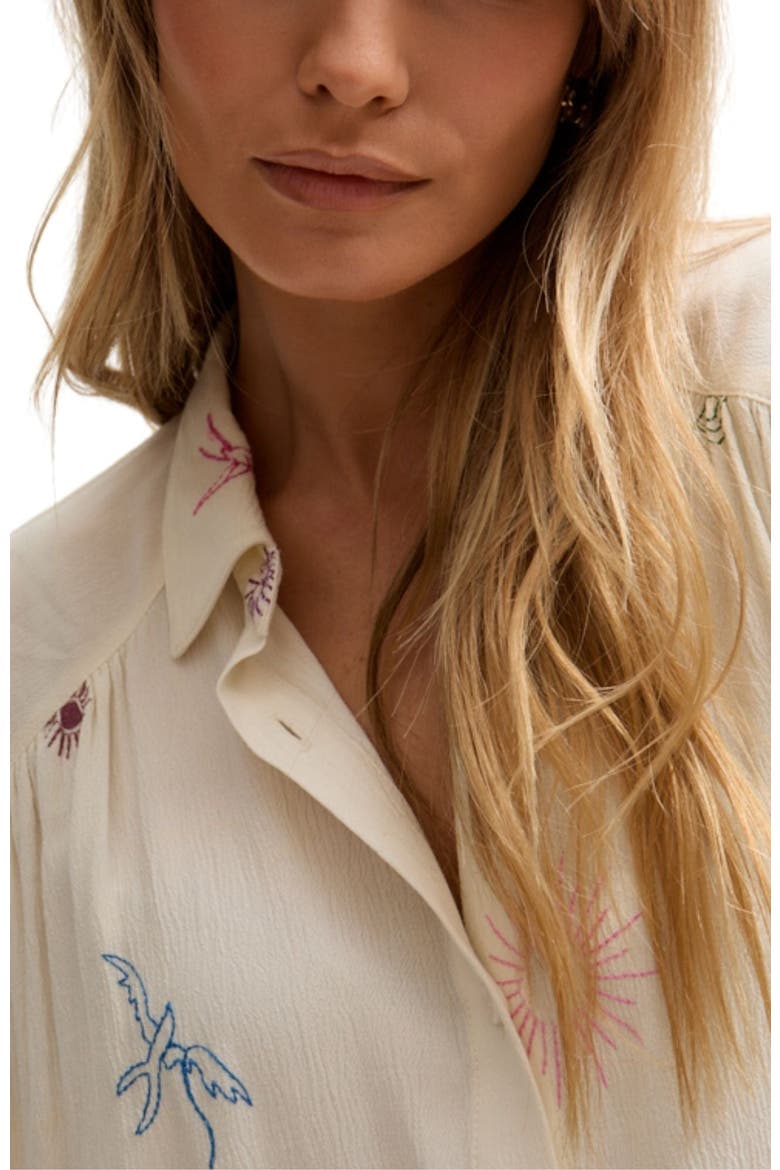 Swallow Crinkle Embroidered Shirt, Alternate, color, Natural
