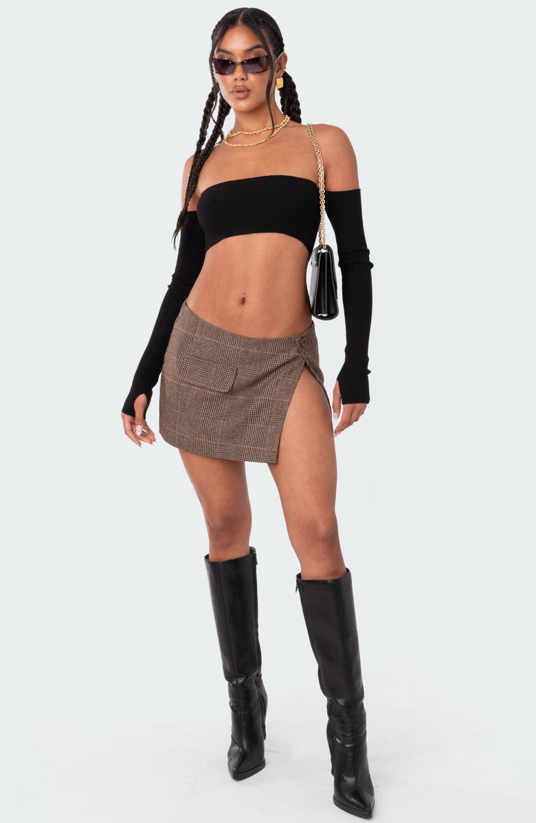 EDIKTED Dylan Off the Shoulder Long Sleeve Rib Bandeau Crop Top, Alternate, color, 